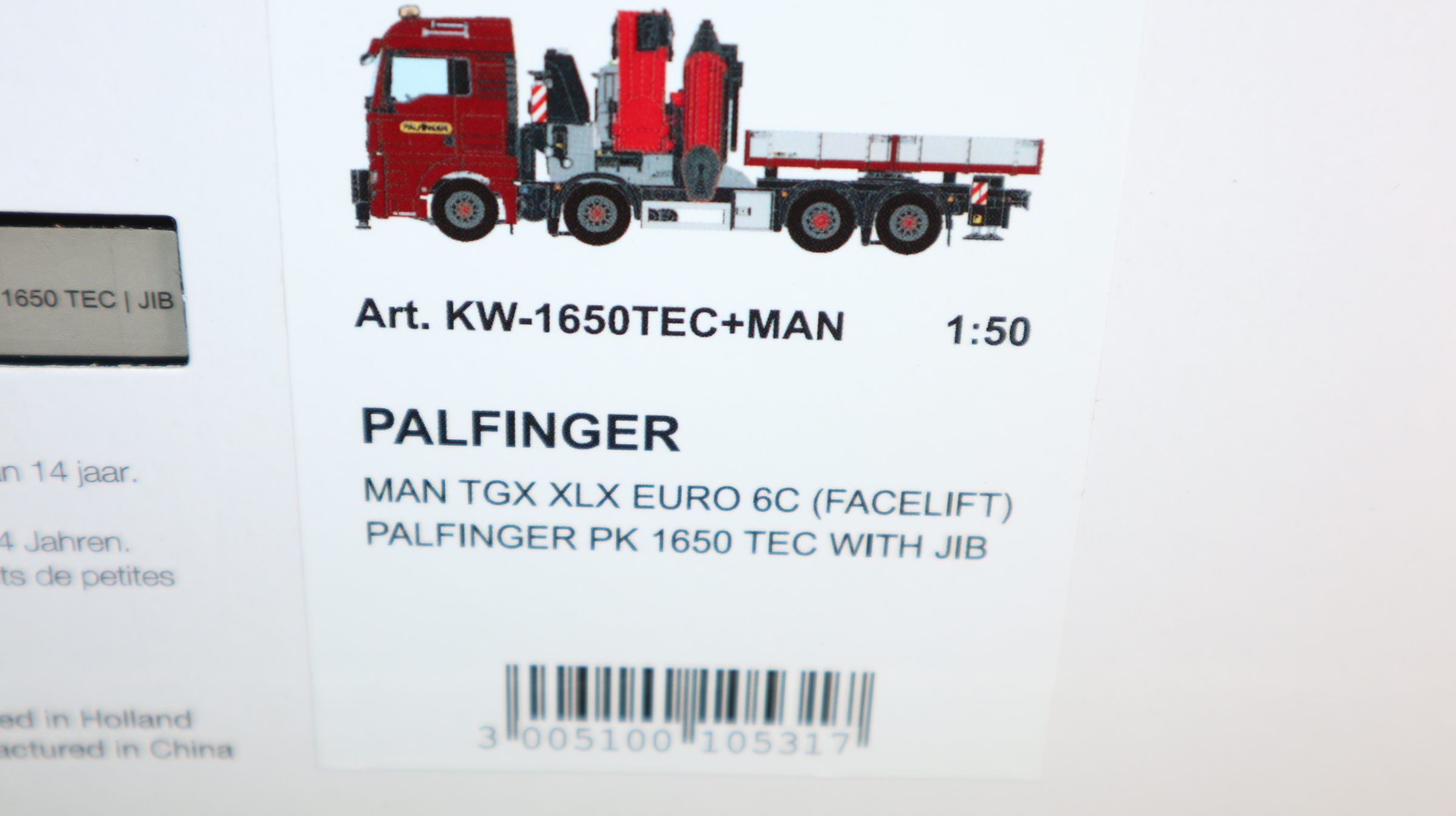 WSI 02-3565 in 1:50, MAN TGX XLX ROT-metallic  8x2 + Palfinger PK 1650 TEC, NEU in OVP