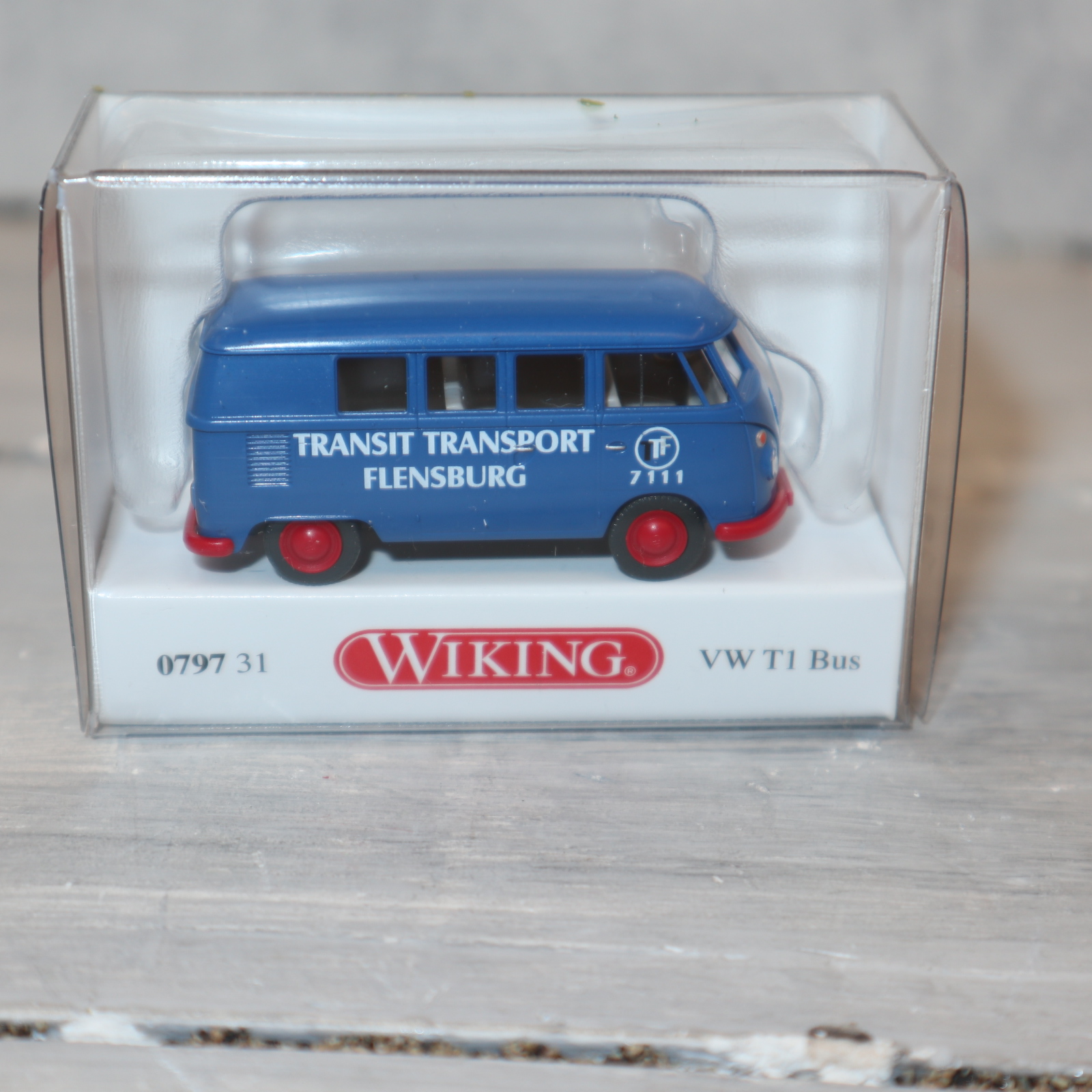 Wiking 079731 1:87 VW T1 Bus "TRANSIT Transport Flensburg"  blau NEU in OVP
