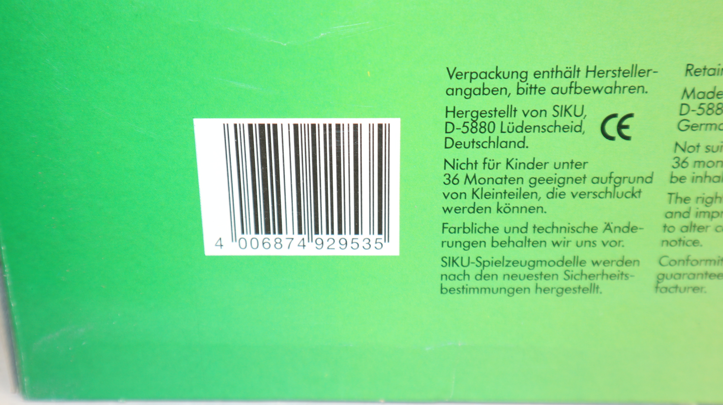 Siku 2953  in 1:32,  Forstanhänger in hellgrün, von 1990-1995, NEU in OVP