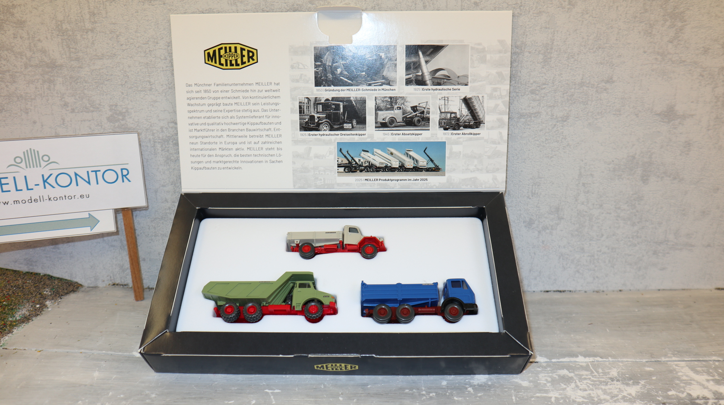 Wiking Set 899743 in 1:87, MEILLER 125-Jahre, 3x Kipper, NEU in OVP